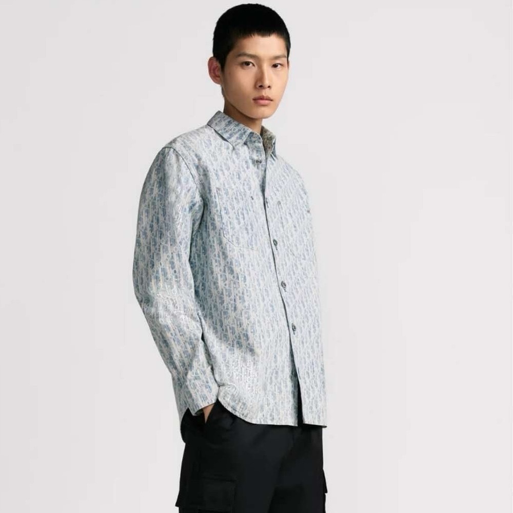 Dior Overshirt Blue n White Dior Oblique Kasuri Cotton Denim Size 39 Unisex GWP
